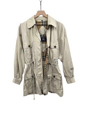 Vintage Burberry Utility Jacket Trench Coat Mid/Short Length Hood Nova Check